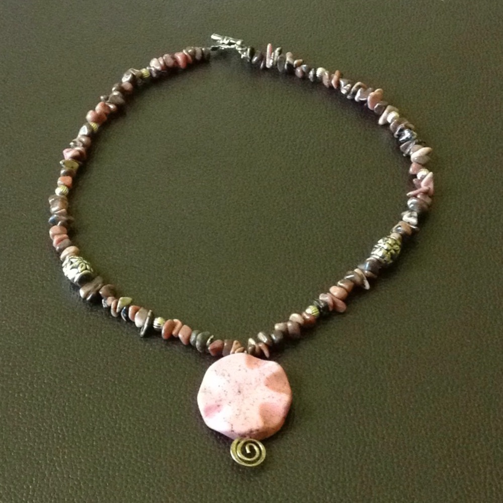 Natural Pink Rhodochrosite Stone Necklace.